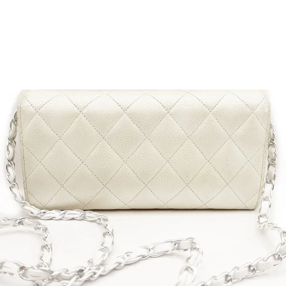 Authentic CHANEL CC Classic Timeless Caviar Flap Wallet on Chain Purse White Bag - Picture 6 of 15